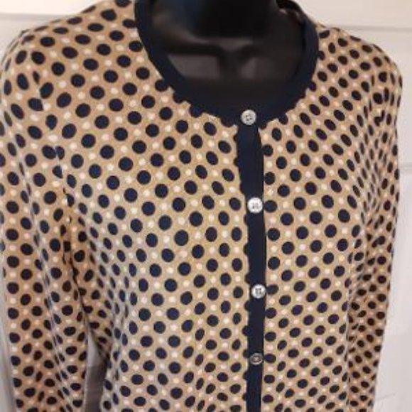 Ann Taylor Tan Cardigan with Navy White Polka Dots - Picture 4 of 7